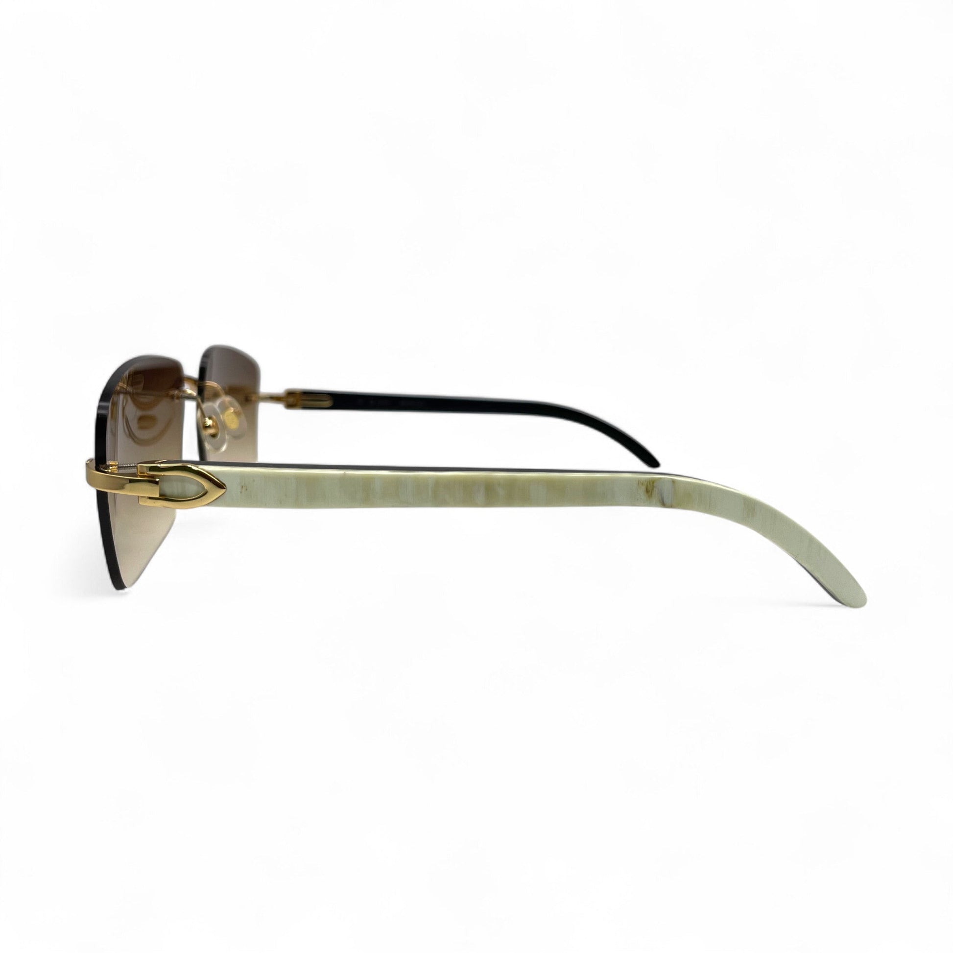 C Decor Buffs - Gold White Genuine Horn Sunglasses (2010s) - Luxury Optical