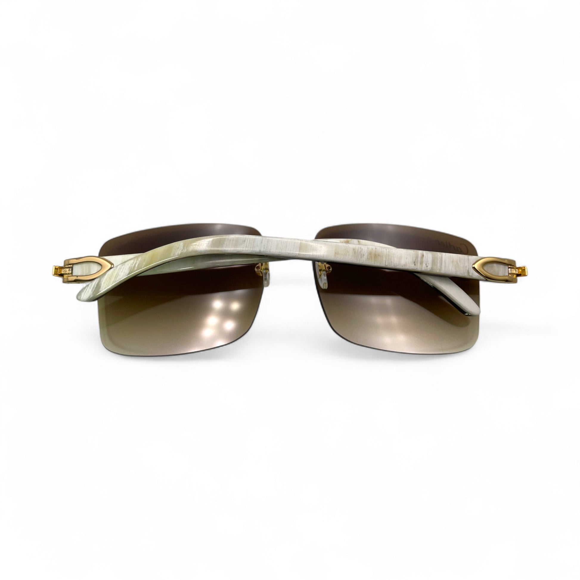 C Decor Buffs - Gold White Genuine Horn Sunglasses (2010s) - Luxury Optical