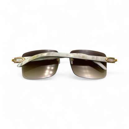 C Decor Buffs - Gold White Genuine Horn Sunglasses (2010s) - Luxury Optical
