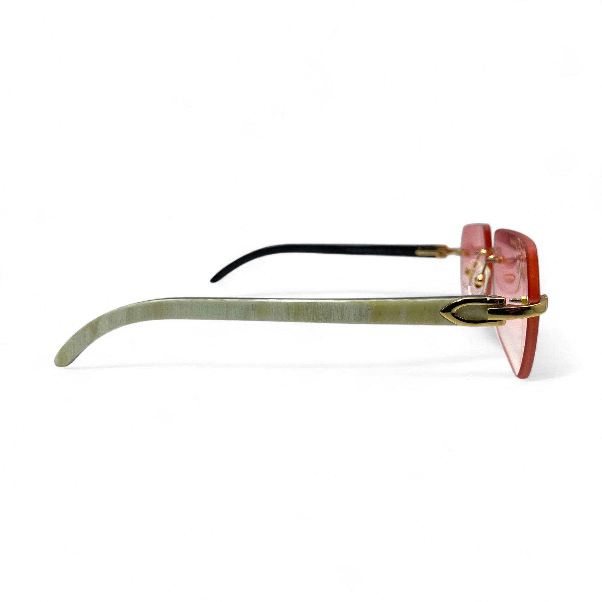C Decor Buffs - Gold White Genuine Horn Sunglasses (2010s) - Luxury Optical