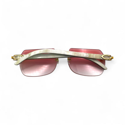 C Decor Buffs - Gold White Genuine Horn Sunglasses (2010s) - Luxury Optical