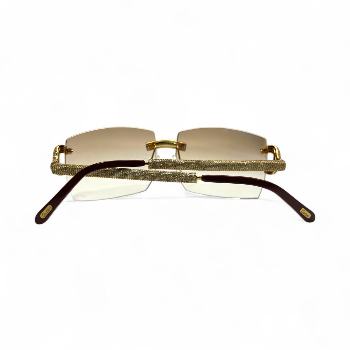 Big C Decor (Iced) - Gold Wires Sunglasses w/ Light Hennessy Brown Bugati Lenses - 5pc Diamonds Micropave Set (2010s) - Luxury Optical