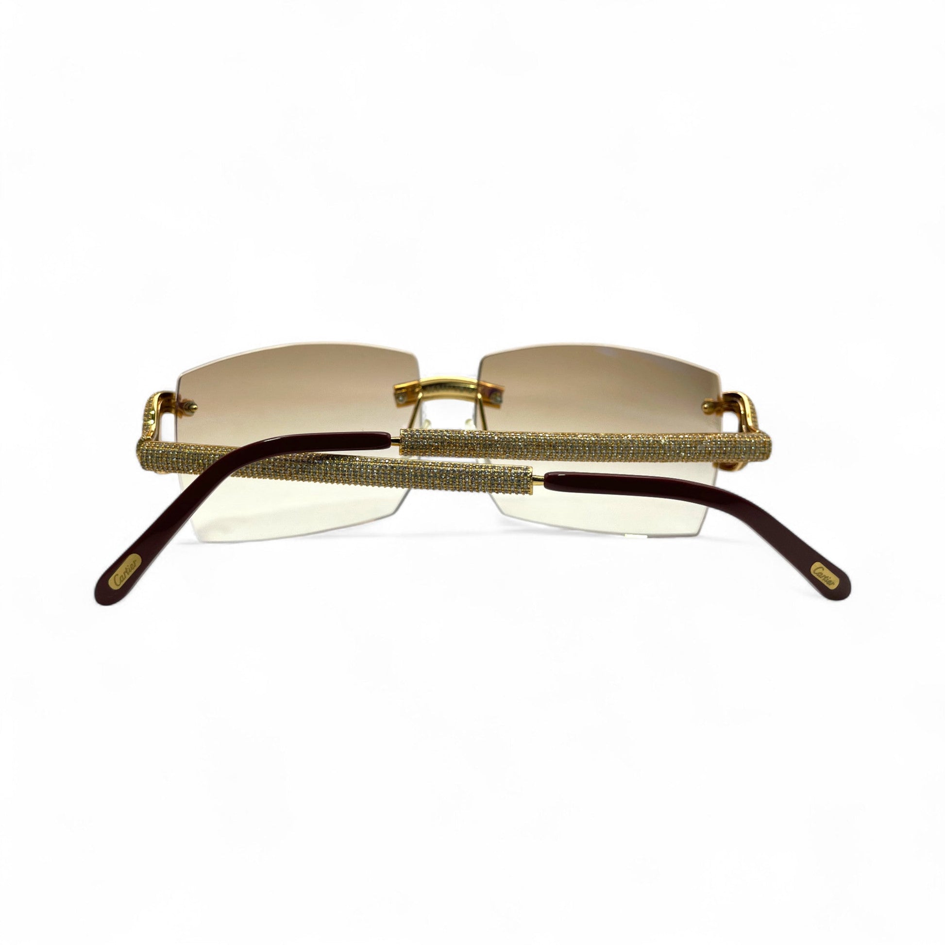 Big C Decor (Iced) - Gold Wires Sunglasses w/ Light Hennessy Brown Bugati Lenses - 5pc Diamonds Micropave Set (2010s) - Luxury Optical