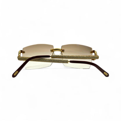 Big C Decor (Iced) - Gold Wires Sunglasses w/ Light Hennessy Brown Bugati Lenses - 5pc Diamonds Micropave Set (2010s) - Luxury Optical