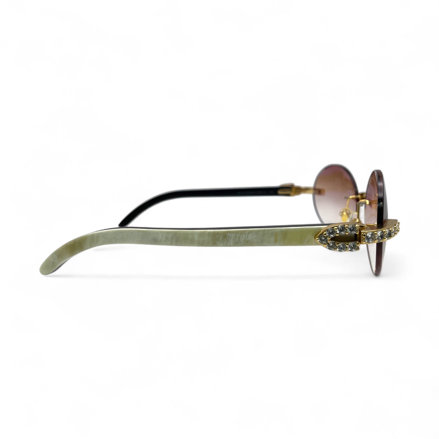 C Decor Buffs (Iced - CZ) - Gold White Genuine Horn Sunglasses - Diamonds Sets (2010s) - Luxury Optical