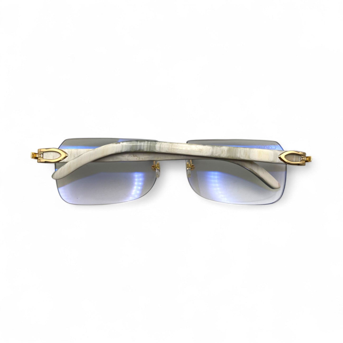 C Decor Buffs - Gold White Genuine Horn Sunglasses (2010s) - Luxury Optical
