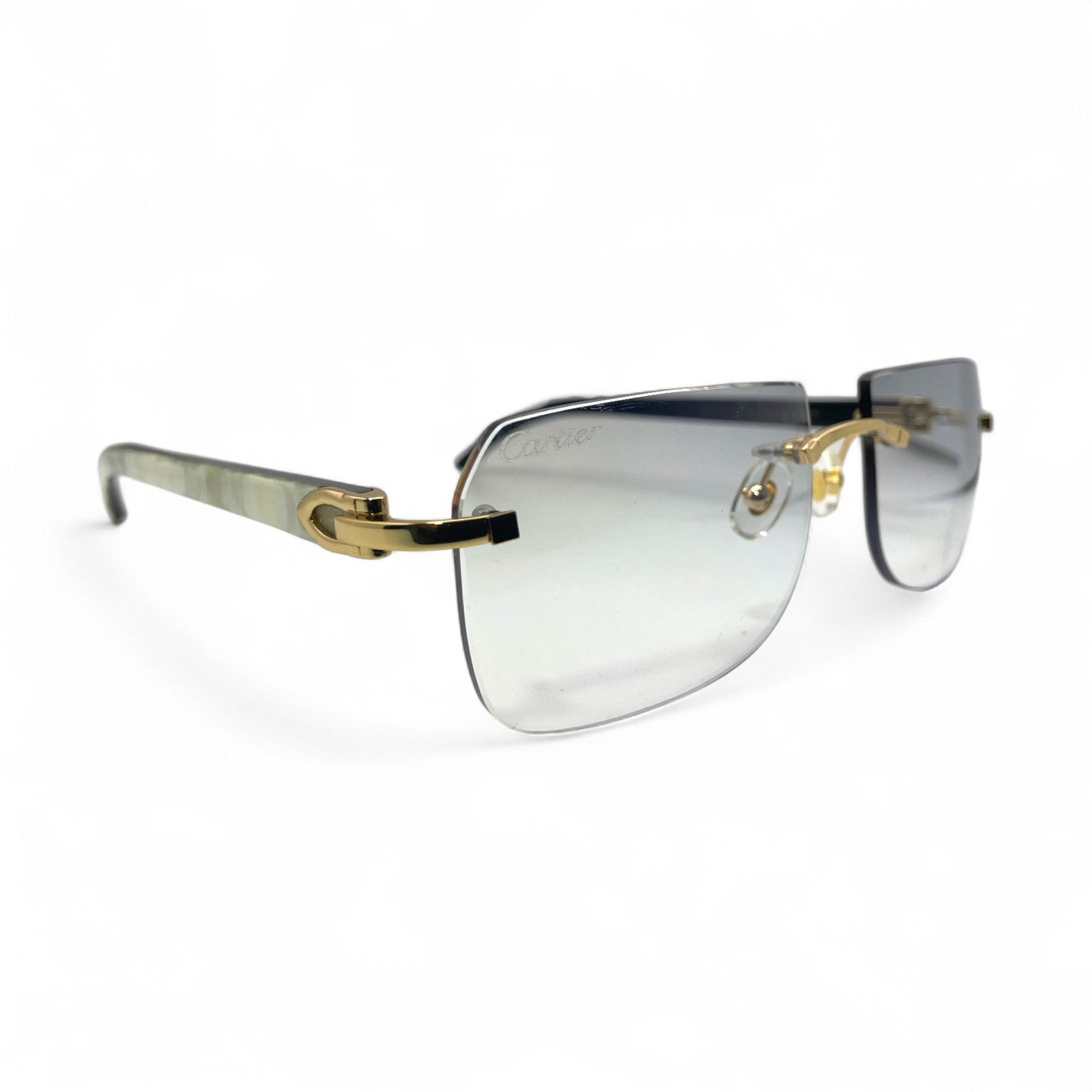 C Decor Buffs - Gold White Genuine Horn Sunglasses (2010s) - Luxury Optical