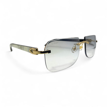 C Decor Buffs - Gold White Genuine Horn Sunglasses (2010s) - Luxury Optical