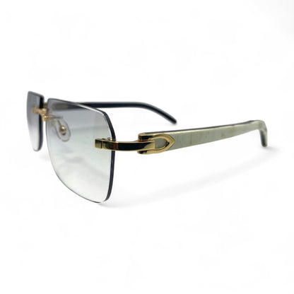 C Decor Buffs - Gold White Genuine Horn Sunglasses (2010s) - Luxury Optical