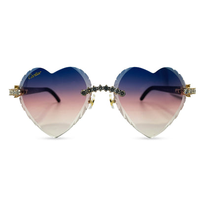 C Decor Buffs (Iced w/ Diamond Cut) - White Genuine Horn Sunglasses w/ Blue & Pink Gradient Heart Lenses (2020s)