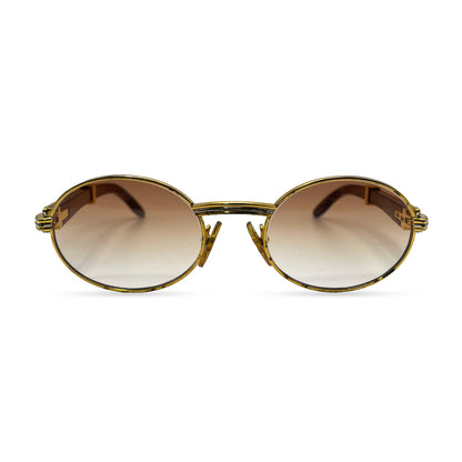 Authentic Cartier Giverny - 53-22 Vintage Gold Woods Sunglasses w/ Hennessy Brown Faded Lenses (90s)
