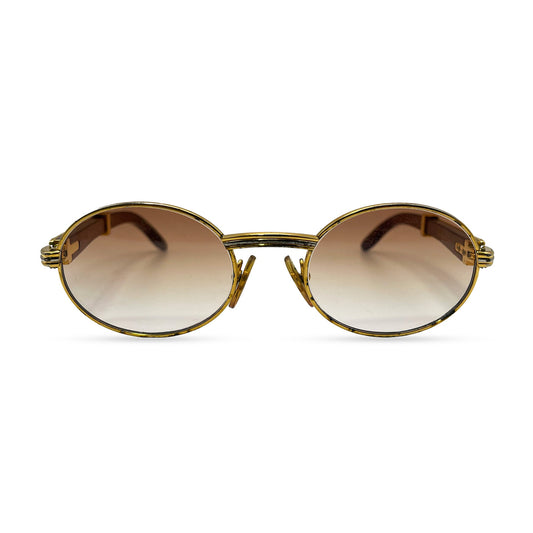 Authentic Cartier Giverny - 53-22 Vintage Gold Woods Sunglasses w/ Hennessy Brown Faded Lenses (90s)