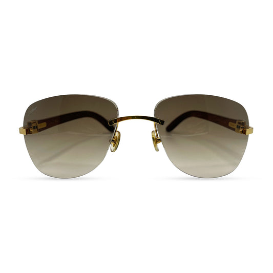 CT0014RS Authentic Cartier C Decor - Gold Bubinga Woods Sunglasses w/ Brown Lenses (2010s)