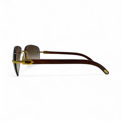 CT0014RS Authentic Cartier C Decor - Gold Bubinga Woods Sunglasses w/ Brown Lenses (2010s)