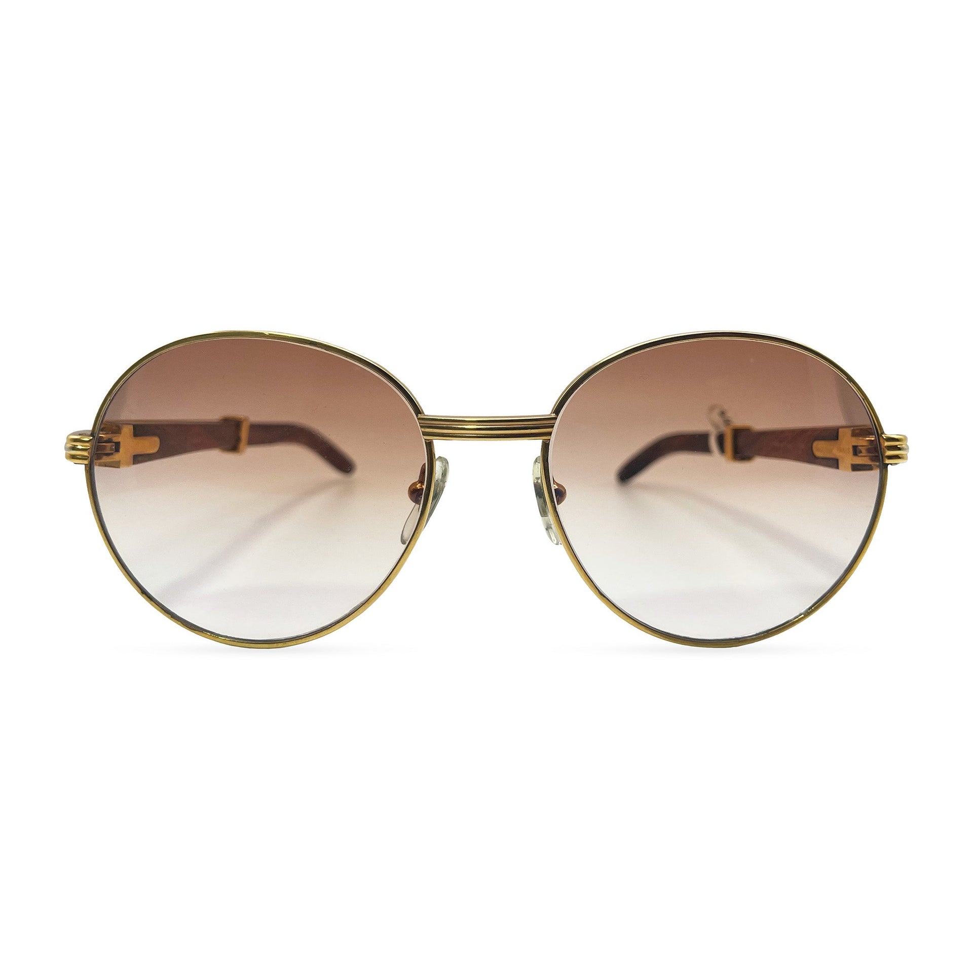 Authentic Cartier Bagatelle - 55-18 Vintage Gold Woods Sunglasses  w/ Brown Lenses (90s)