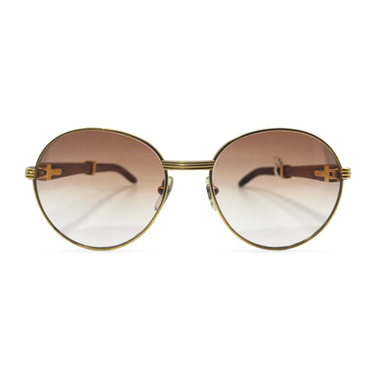 Authentic Cartier Bagatelle - 55-18 Vintage Gold Woods Sunglasses  w/ Brown Lenses (90s)