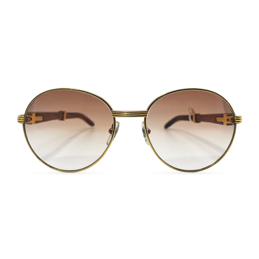 Authentic Cartier Bagatelle - 55-18 Vintage Gold Woods Sunglasses  w/ Brown Lenses (90s)