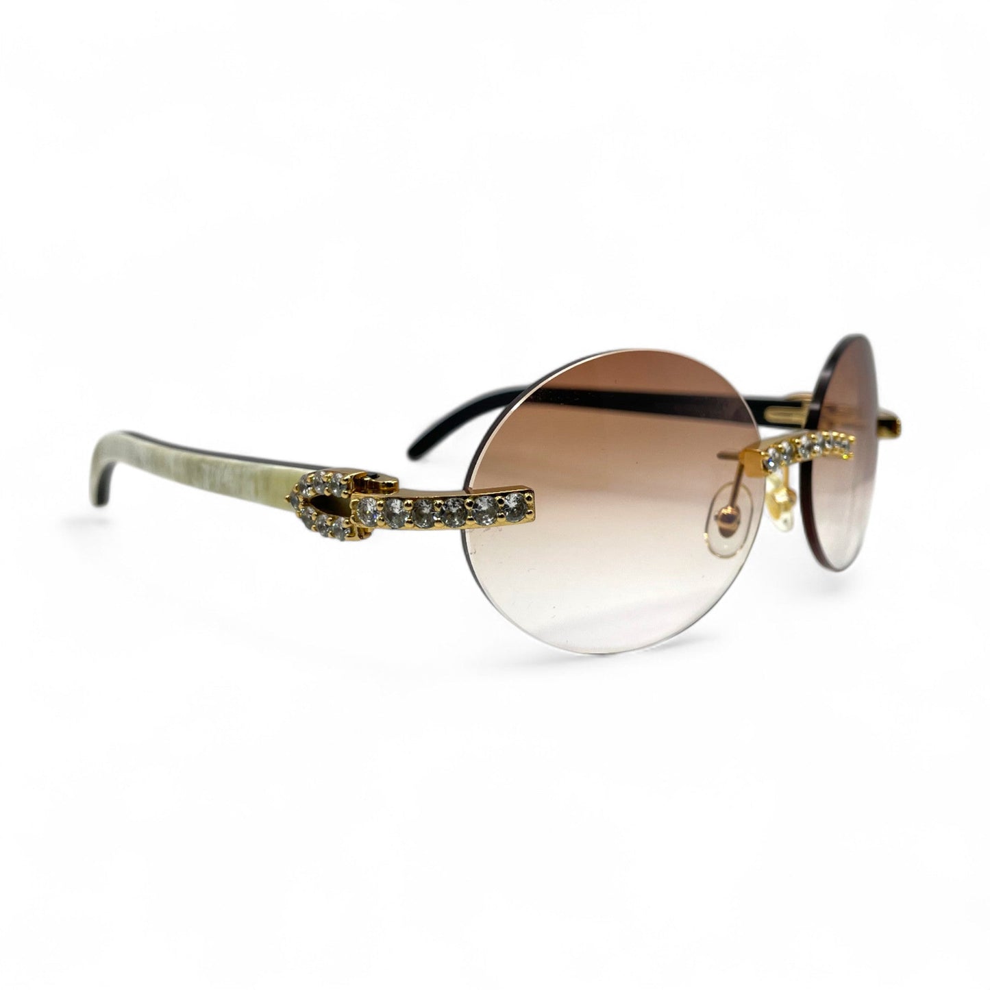C Decor Buffs (Iced - CZ) - Gold White Genuine Horn Sunglasses - Diamonds Sets (2010s) - Luxury Optical