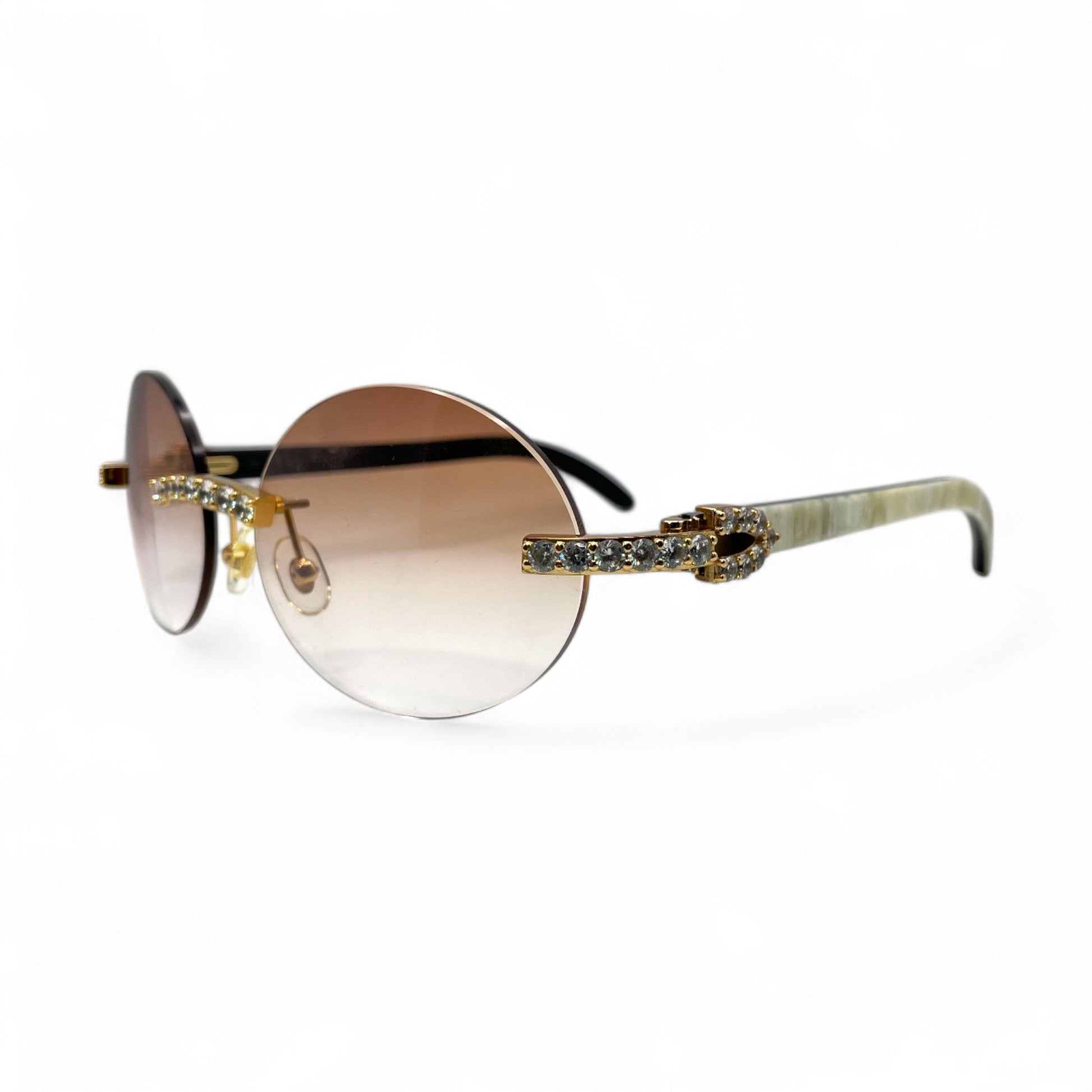 C Decor Buffs (Iced - CZ) - Gold White Genuine Horn Sunglasses - Diamonds Sets (2010s) - Luxury Optical