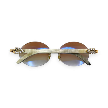 C Decor Buffs (Iced - CZ) - Gold White Genuine Horn Sunglasses - Diamonds Sets (2010s) - Luxury Optical