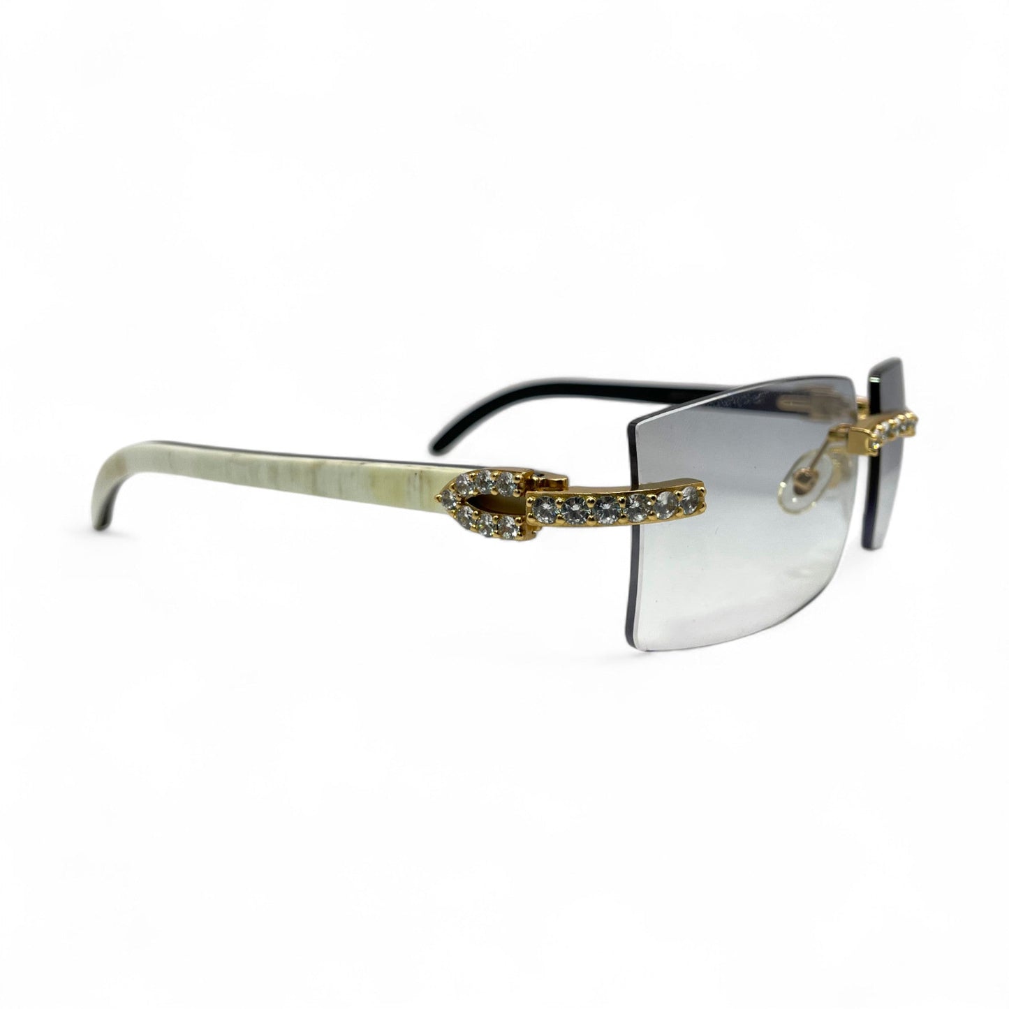 C Decor Buffs (Iced - CZ) - Gold White Genuine Horn Sunglasses - Diamonds Sets (2010s) - Luxury Optical