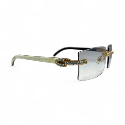 C Decor Buffs (Iced - CZ) - Gold White Genuine Horn Sunglasses - Diamonds Sets (2010s) - Luxury Optical