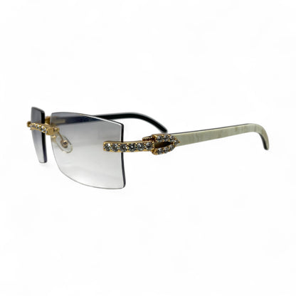C Decor Buffs (Iced - CZ) - Gold White Genuine Horn Sunglasses - Diamonds Sets (2010s) - Luxury Optical