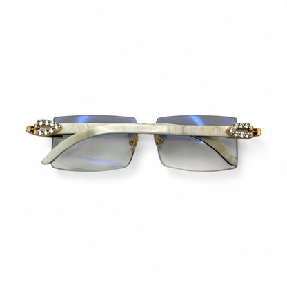 C Decor Buffs (Iced - CZ) - Gold White Genuine Horn Sunglasses - Diamonds Sets (2010s) - Luxury Optical