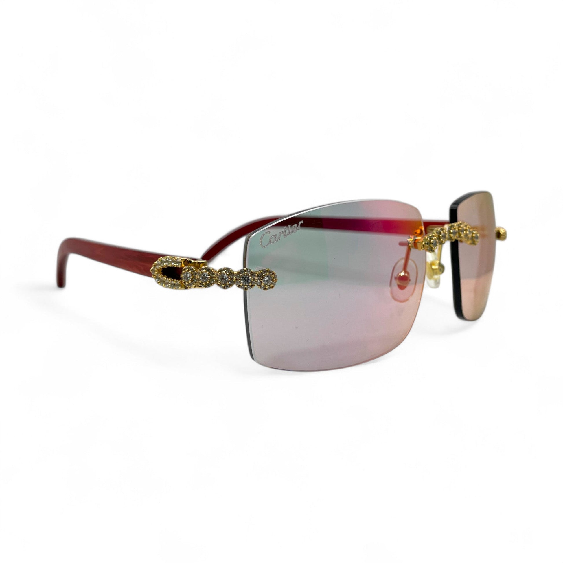 C Decor Woods (Iced - CZ) - Gold Woods Sunglasses w/ Diamonds Flower Set (2010s) - Luxury Optical