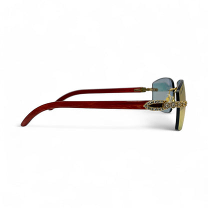 C Decor Woods (Iced - CZ) - Gold Woods Sunglasses w/ Diamonds Flower Set (2010s) - Luxury Optical
