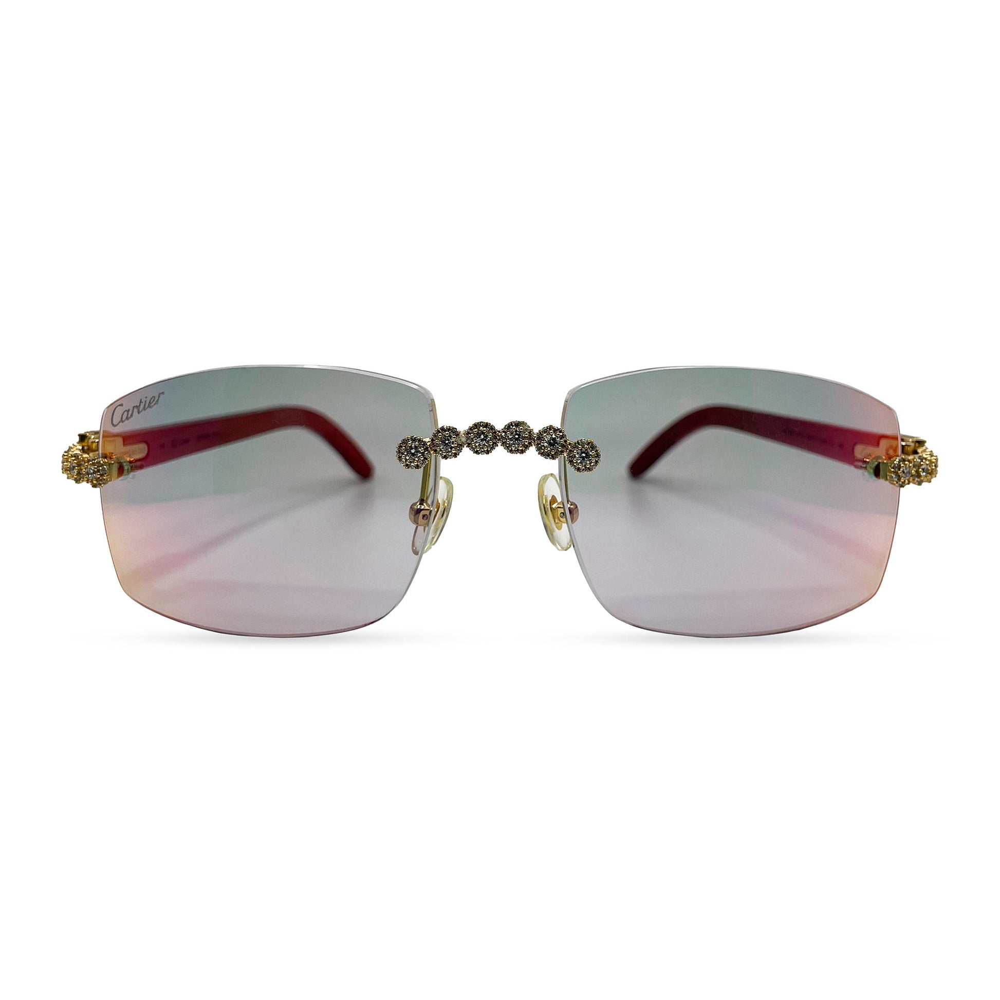 C Decor Woods (Iced - CZ) - Gold Woods Sunglasses w/ Diamonds Flower Set (2010s) - Luxury Optical