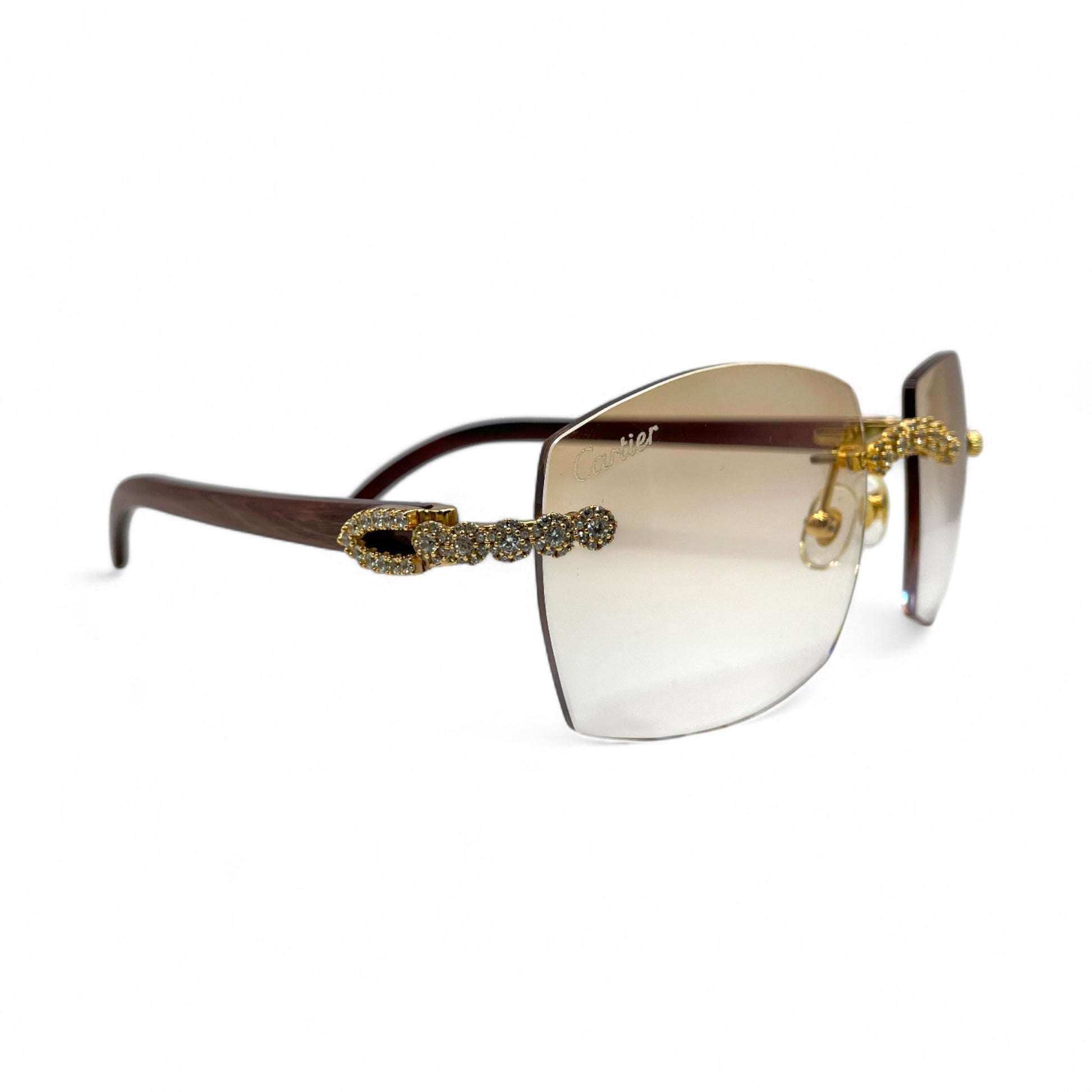 C Decor Woods (Iced - CZ) - Gold Woods Sunglasses w/ Diamonds Flower Set (2010s) - Luxury Optical