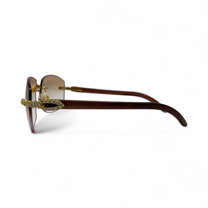 C Decor Woods (Iced - CZ) - Gold Woods Sunglasses w/ Diamonds Flower Set (2010s) - Luxury Optical
