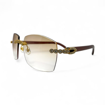 C Decor Woods (Iced - CZ) - Gold Woods Sunglasses w/ Diamonds Flower Set (2010s) - Luxury Optical