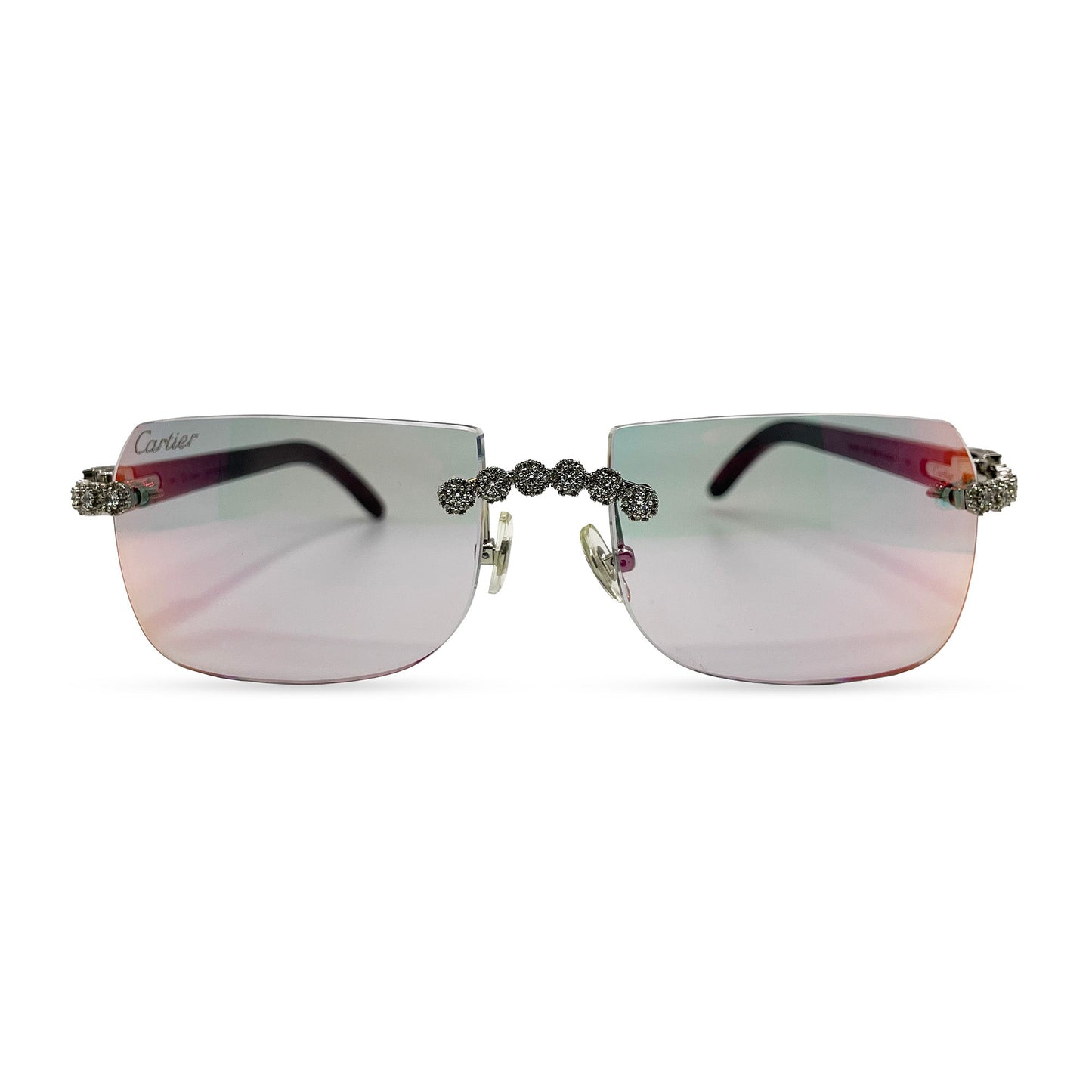 C Decor Buffs (Iced - CZ) - Silver Fusion Gray Genuine Horns Sunglasses w/ Iridescent Transition Lenses - Diamonds Flower Set (2010s) - Luxury Optical