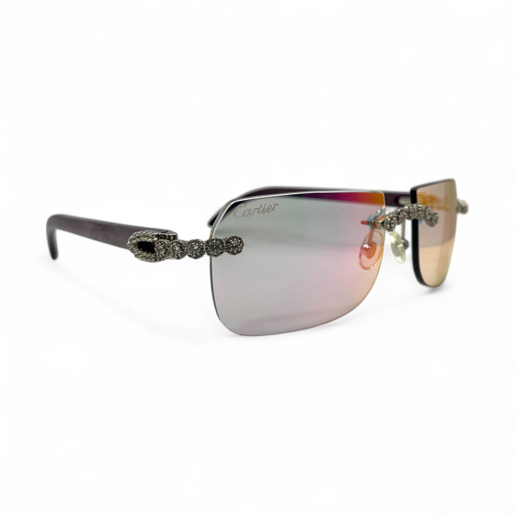 C Decor Buffs (Iced - CZ) - Silver Fusion Gray Genuine Horns Sunglasses w/ Iridescent Transition Lenses - Diamonds Flower Set (2010s) - Luxury Optical