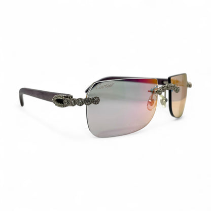C Decor Buffs (Iced - CZ) - Silver Fusion Gray Genuine Horns Sunglasses w/ Iridescent Transition Lenses - Diamonds Flower Set (2010s) - Luxury Optical