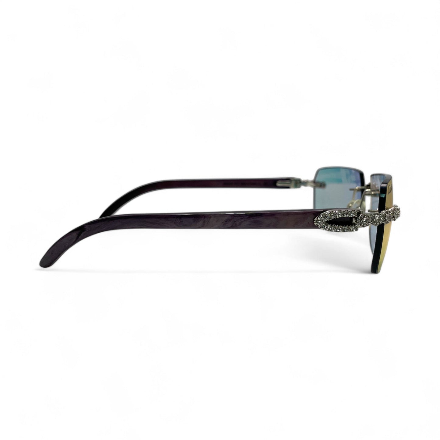 C Decor Buffs (Iced - CZ) - Silver Fusion Gray Genuine Horns Sunglasses w/ Iridescent Transition Lenses - Diamonds Flower Set (2010s) - Luxury Optical