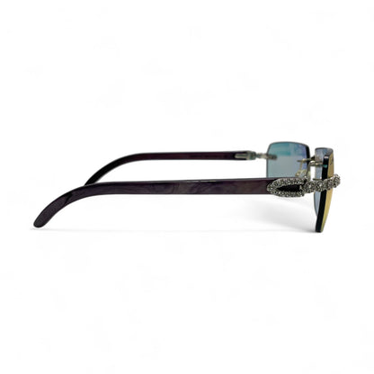 C Decor Buffs (Iced - CZ) - Silver Fusion Gray Genuine Horns Sunglasses w/ Iridescent Transition Lenses - Diamonds Flower Set (2010s) - Luxury Optical