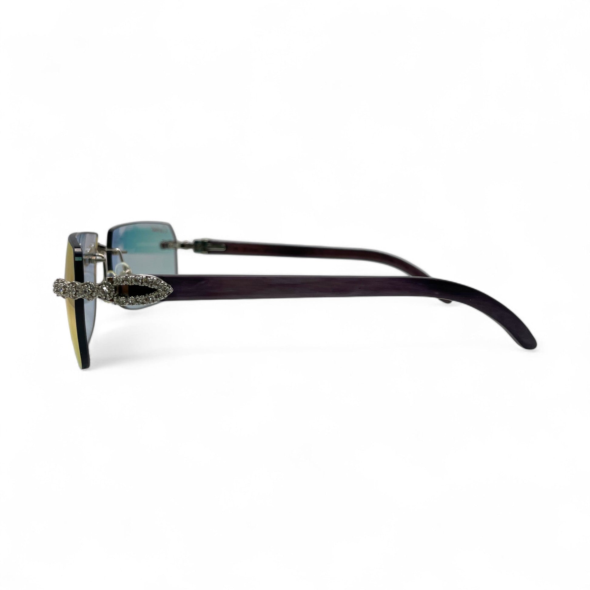 C Decor Buffs (Iced - CZ) - Silver Fusion Gray Genuine Horns Sunglasses w/ Iridescent Transition Lenses - Diamonds Flower Set (2010s) - Luxury Optical