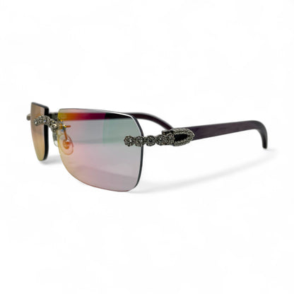 C Decor Buffs (Iced - CZ) - Silver Fusion Gray Genuine Horns Sunglasses w/ Iridescent Transition Lenses - Diamonds Flower Set (2010s) - Luxury Optical