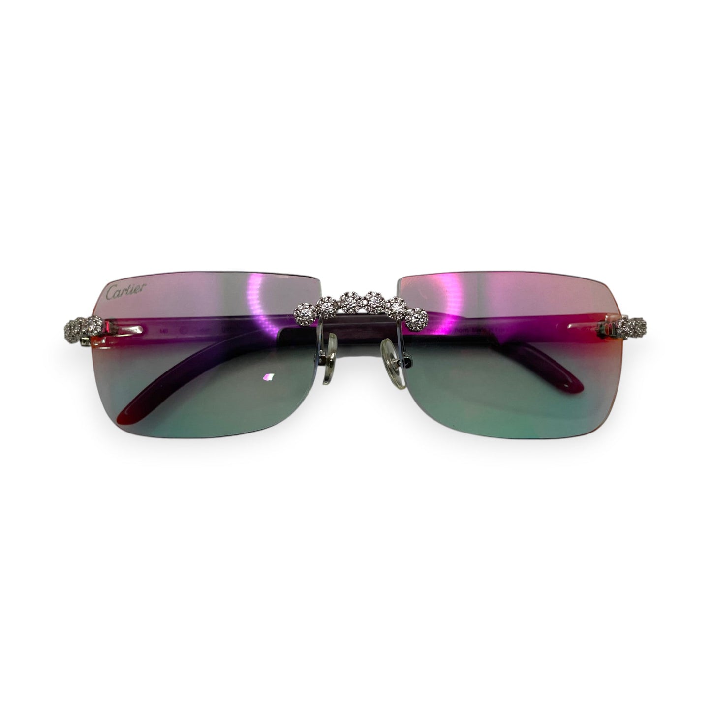 C Decor Buffs (Iced - CZ) - Silver Fusion Gray Genuine Horns Sunglasses w/ Iridescent Transition Lenses - Diamonds Flower Set (2010s) - Luxury Optical