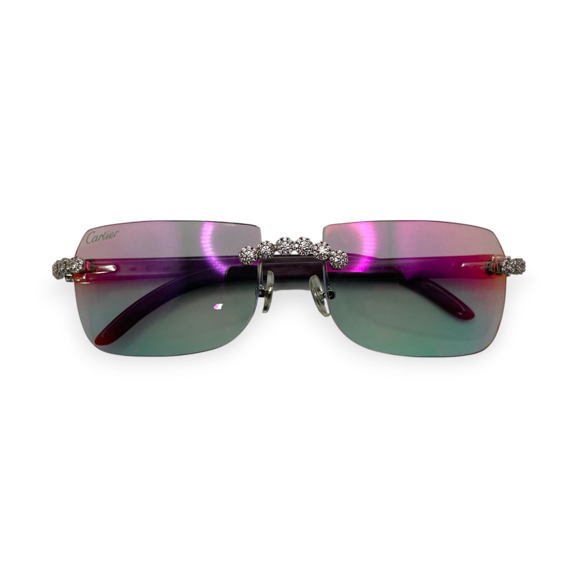 C Decor Buffs (Iced - CZ) - Silver Fusion Gray Genuine Horns Sunglasses w/ Iridescent Transition Lenses - Diamonds Flower Set (2010s) - Luxury Optical
