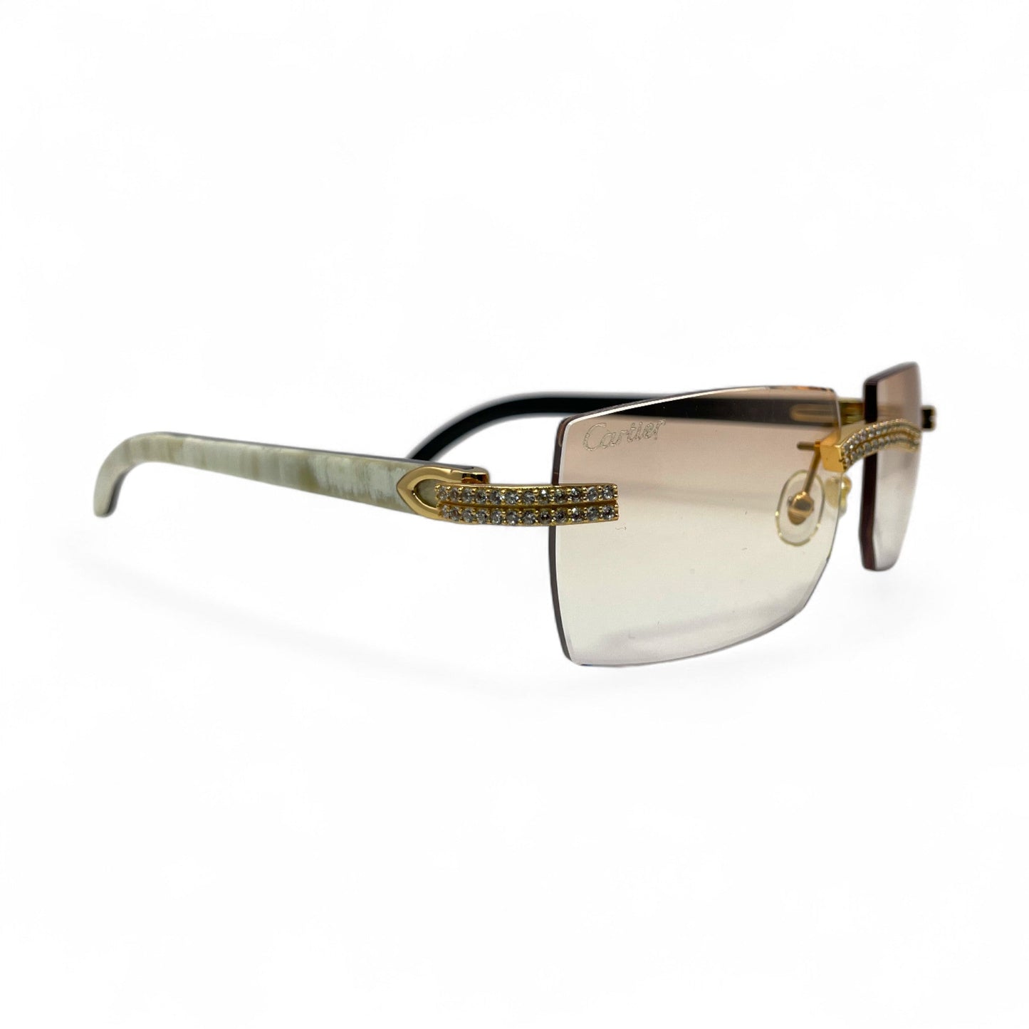 C Decor Buffs (Iced - CZ) - Gold White Genuine Horn Sunglasses - Diamonds Sets (2010s) - Luxury Optical