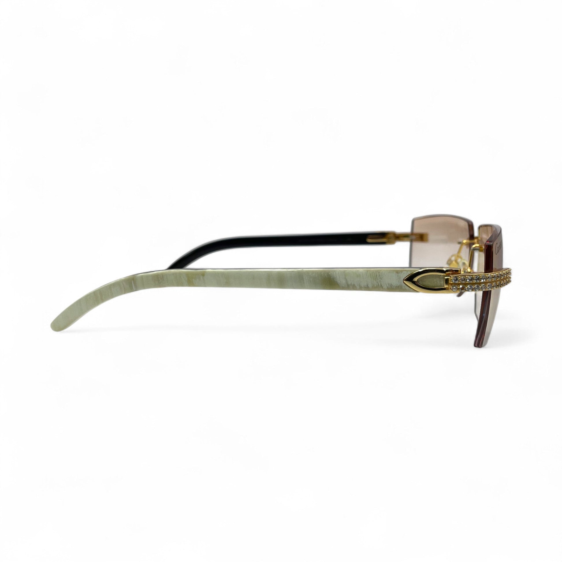 C Decor Buffs (Iced - CZ) - Gold White Genuine Horn Sunglasses - Diamonds Sets (2010s) - Luxury Optical