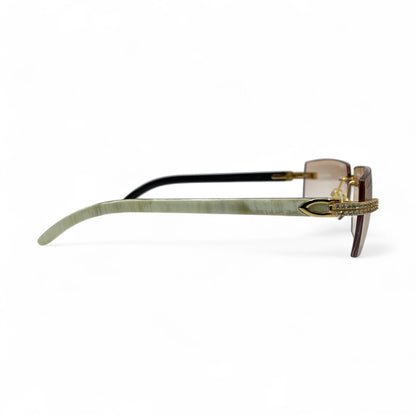 C Decor Buffs (Iced - CZ) - Gold White Genuine Horn Sunglasses - Diamonds Sets (2010s) - Luxury Optical