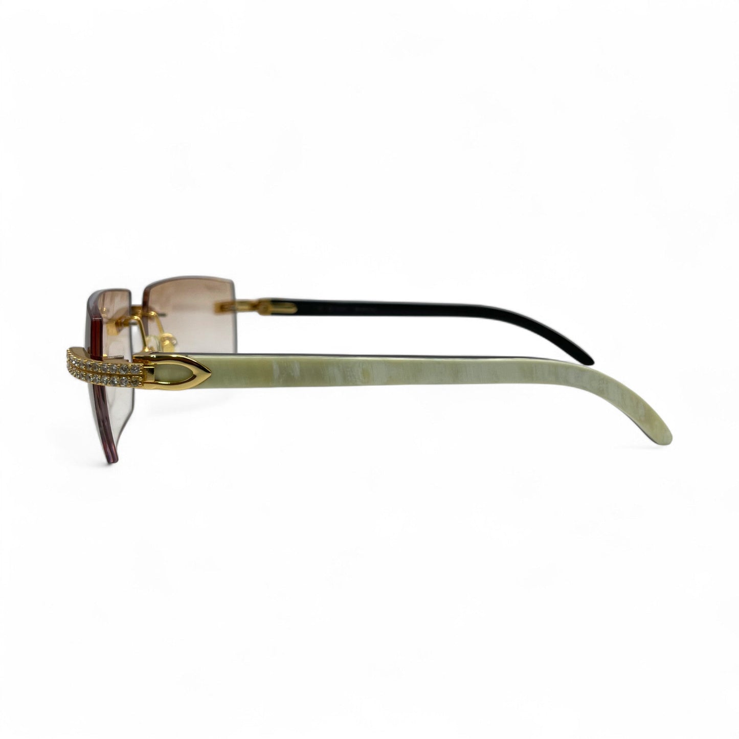 C Decor Buffs (Iced - CZ) - Gold White Genuine Horn Sunglasses - Diamonds Sets (2010s) - Luxury Optical
