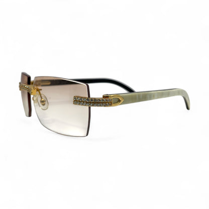 C Decor Buffs (Iced - CZ) - Gold White Genuine Horn Sunglasses - Diamonds Sets (2010s) - Luxury Optical