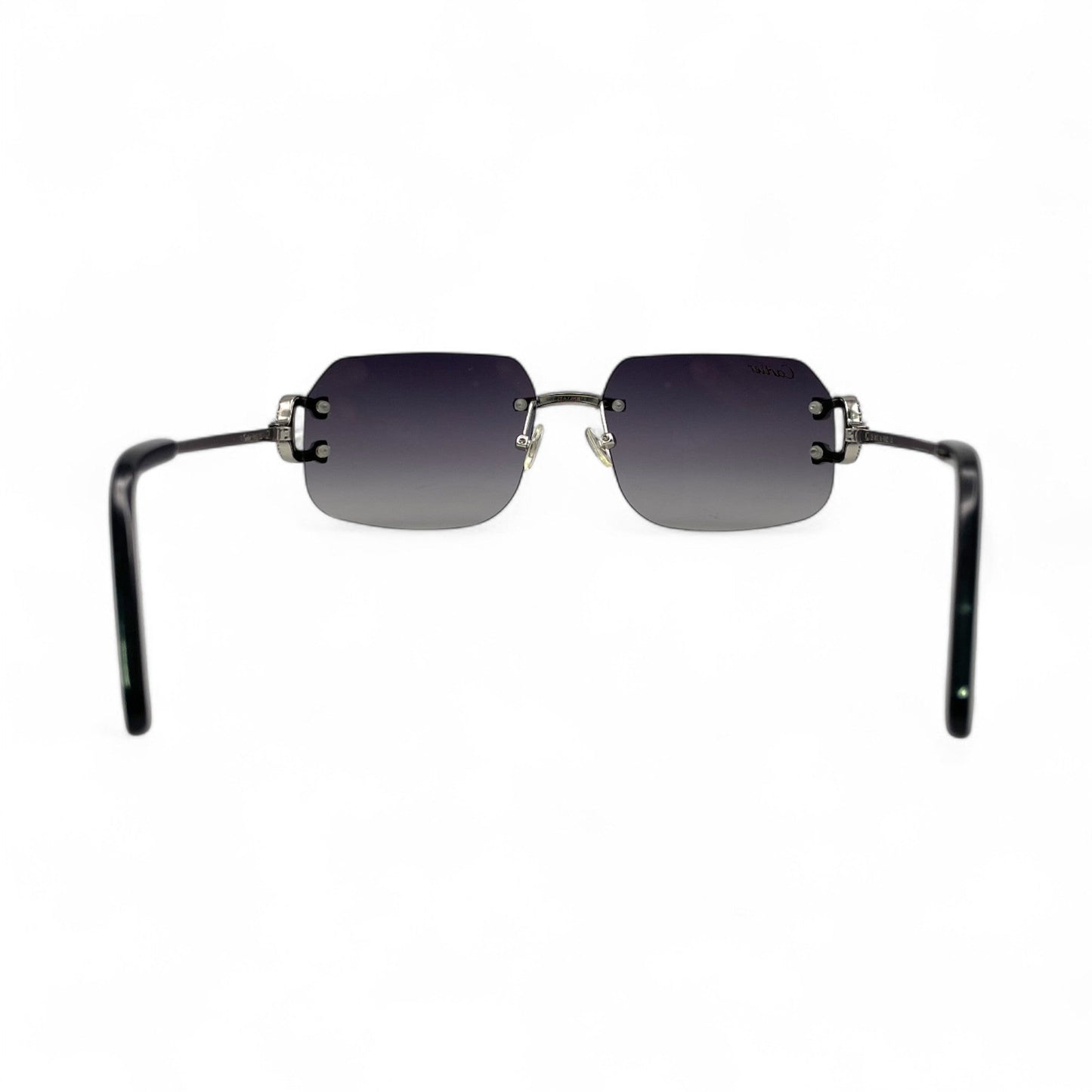 Big C Decor (Iced) - Silver Wires Sunglasses w/ Custom Dark Gray Lenses - 3pc Diamonds Prong Set (2010s) - Luxury Optical