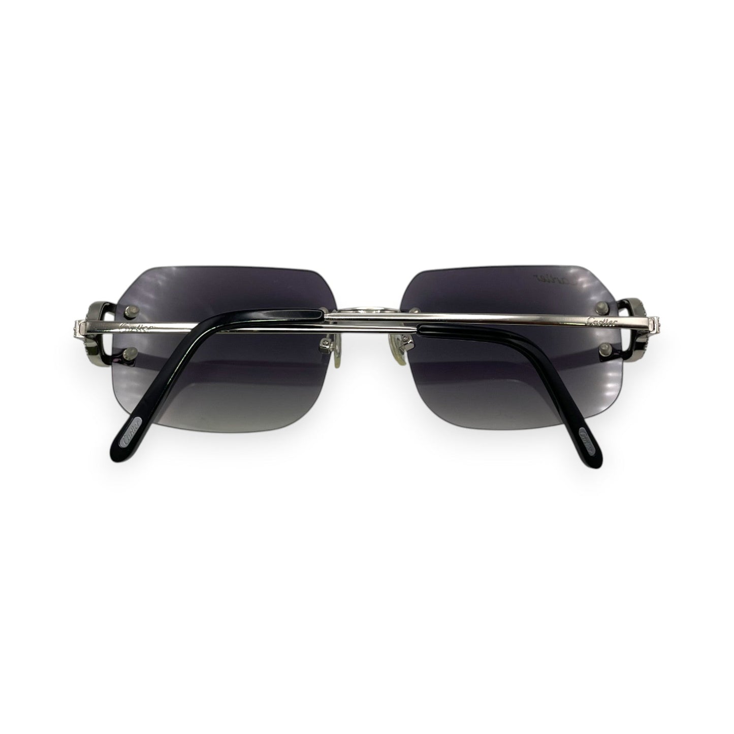 Big C Decor (Iced) - Silver Wires Sunglasses w/ Custom Dark Gray Lenses - 3pc Diamonds Prong Set (2010s) - Luxury Optical